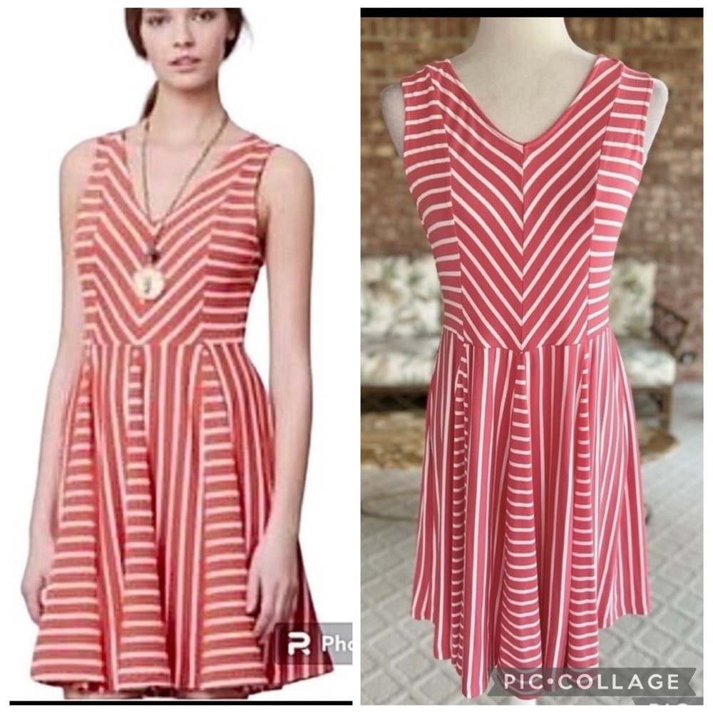 Charming Charlie Dress Skater Pink Striped Skater Sleeveless Stretchy V-Neck M